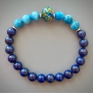 Blue Lapis and Blue Apatite Handcrafted Beaded Bracelet